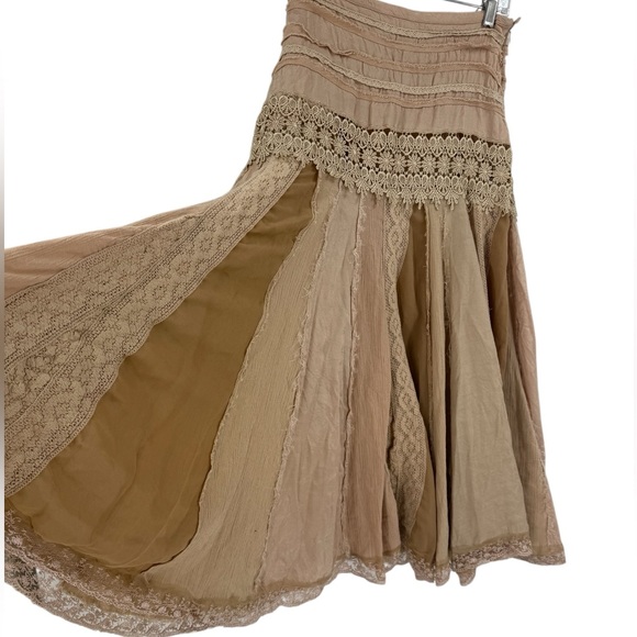 Vintage 90s Brown Mixed Media Lace Gypsy Skirt Whimsigoth Witchy Boho Maxi - Picture 4 of 11